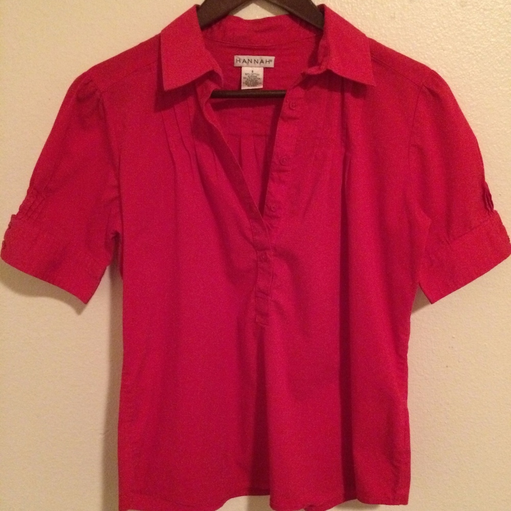 Red Babydoll collared short-sleeve shirt